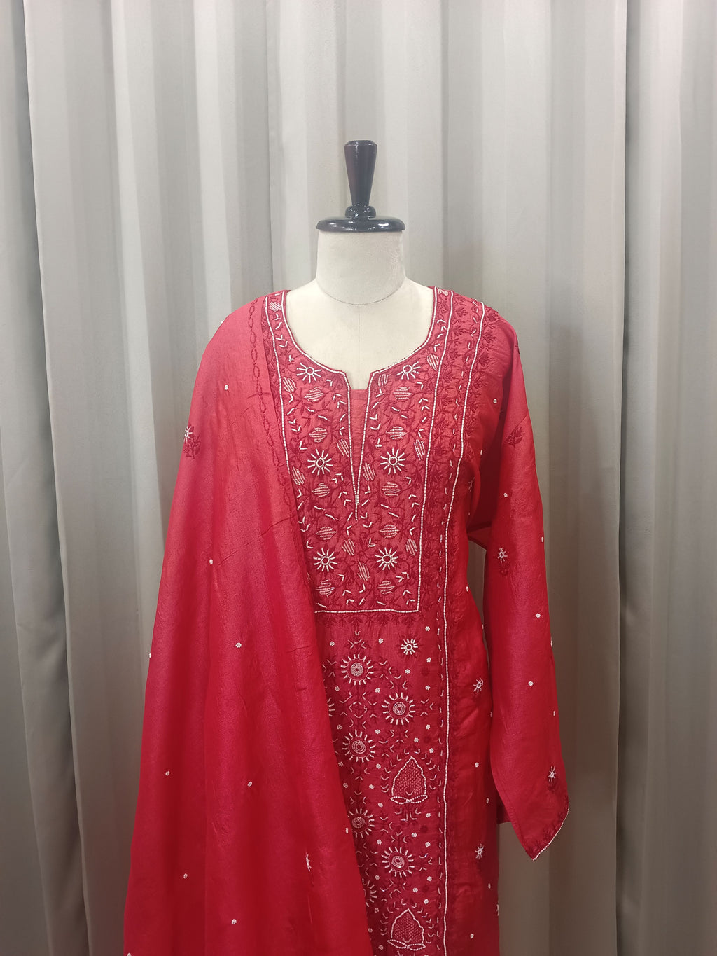 RUBY TUSSAR SILK CHIKANKARI STRAIGHT KURTA SET