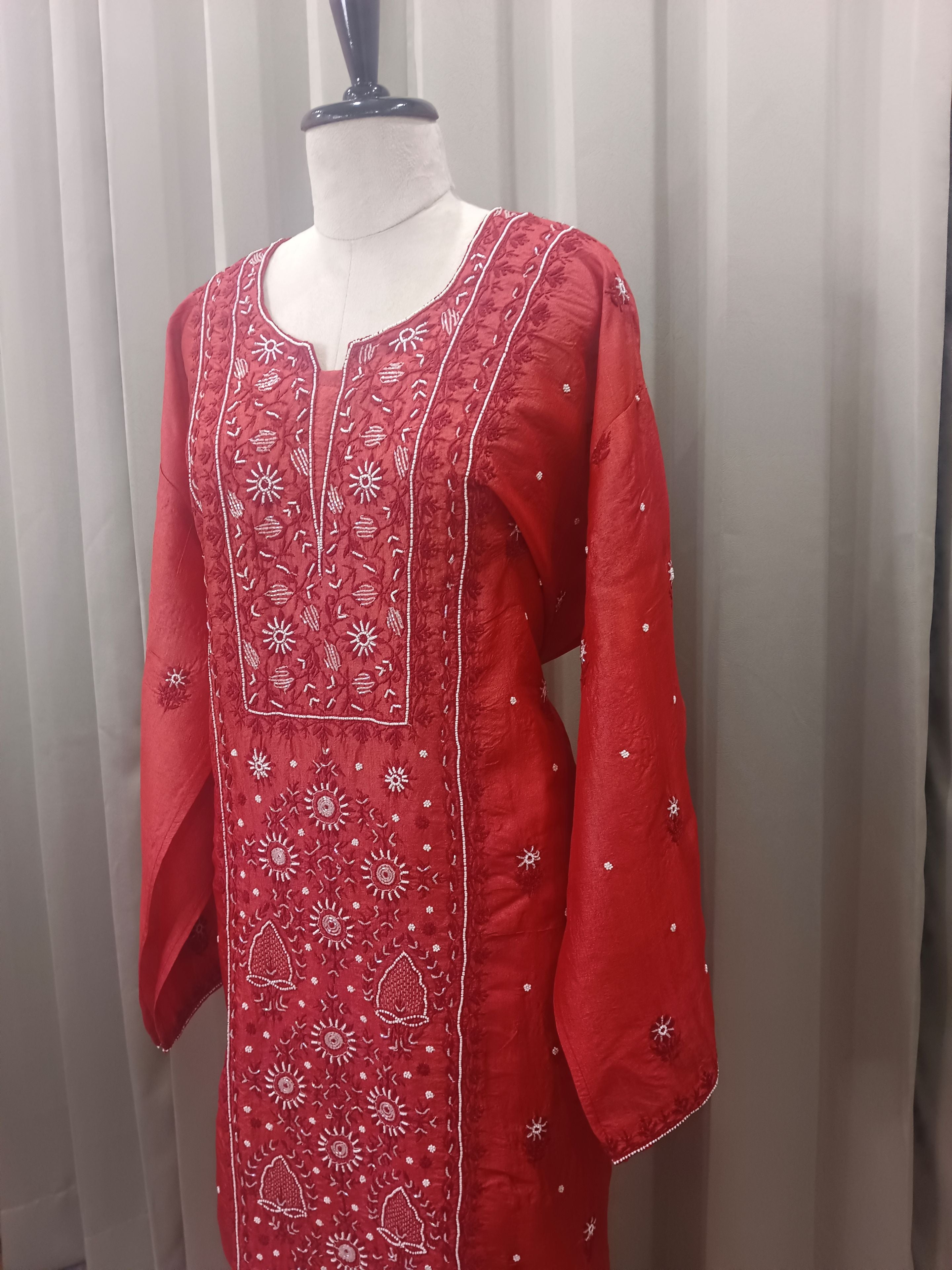 RUBY TUSSAR SILK CHIKANKARI STRAIGHT KURTA SET