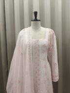 VANILLA CREME MUL CHANDERI CHIKANKARI ANARKALI  SET