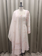 VANILLA CREME MUL CHANDERI CHIKANKARI ANARKALI  SET