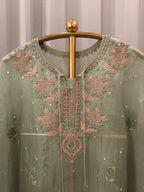 PISTACHIO GREEN ORGANZA CHIKANKARI KAFTAN