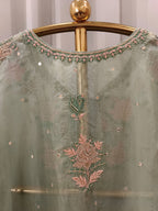 PISTACHIO GREEN ORGANZA CHIKANKARI KAFTAN