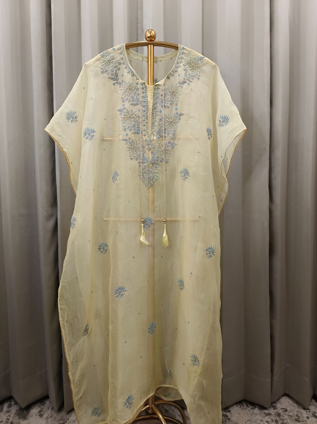 AUREOLIN YELLOW ORGANZA CHIKANKARI KAFTAN