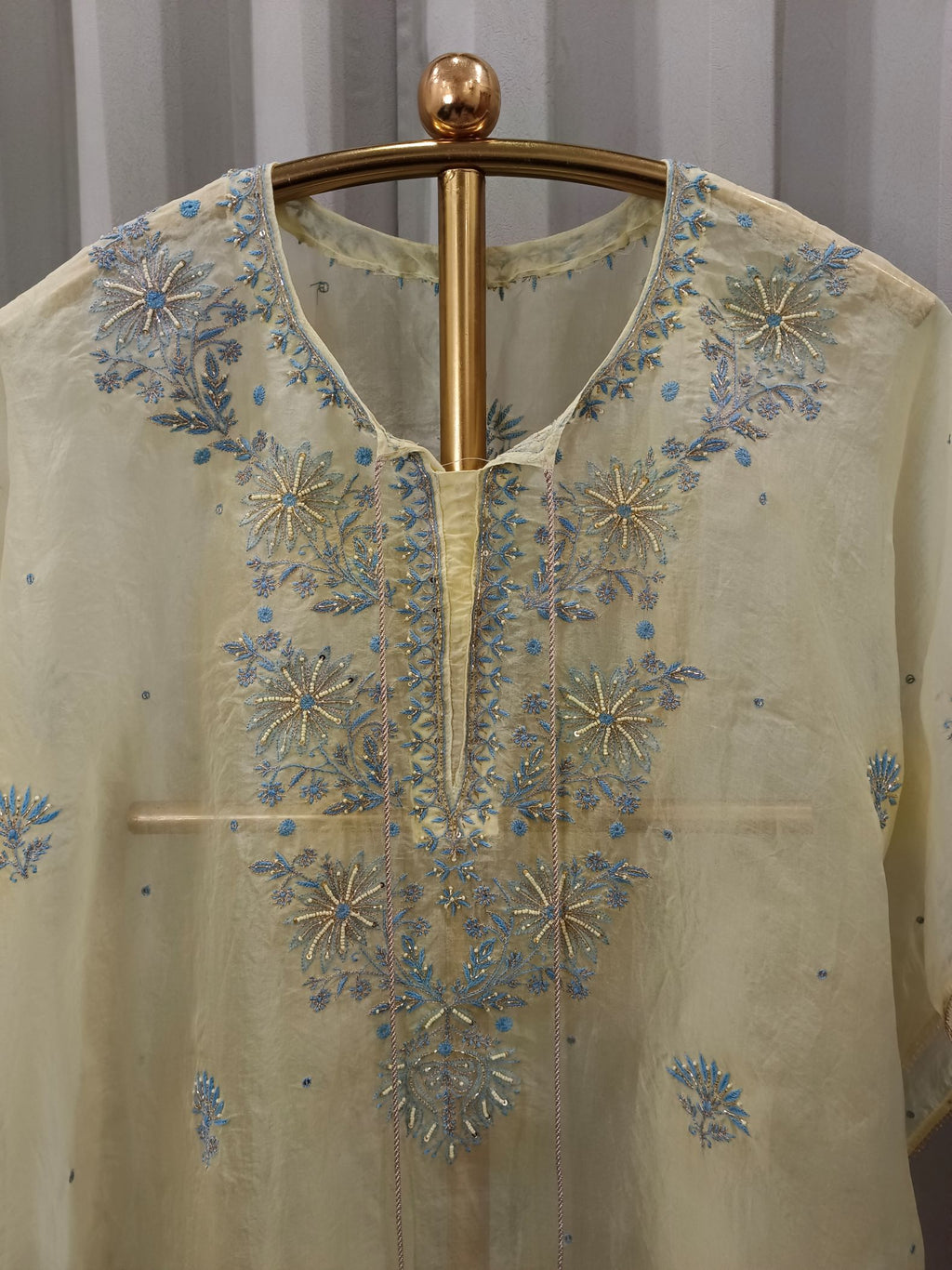 AUREOLIN YELLOW ORGANZA CHIKANKARI KAFTAN