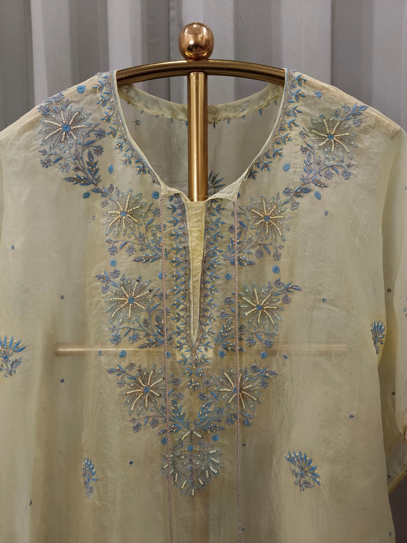 AUREOLIN YELLOW ORGANZA CHIKANKARI KAFTAN