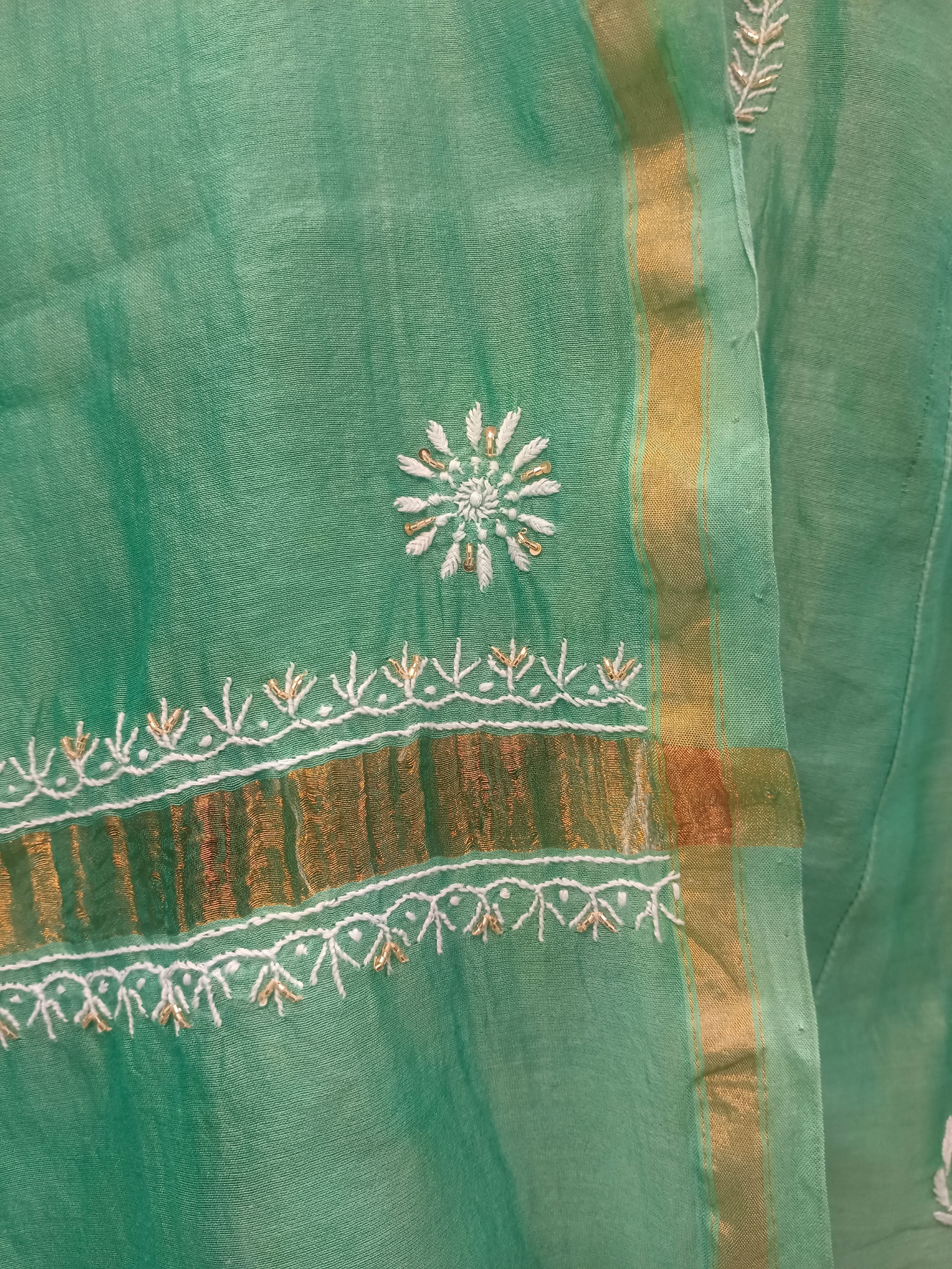 EMERAUDE MUL CHANDERI CHIKANKARI ANARKALI  SET