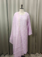 LAVENDER MUL CHANDERI  CHIKANKARI  KURTA SET