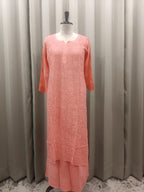 PEACH VISCOSE CHIKANKARI  KURTA SET