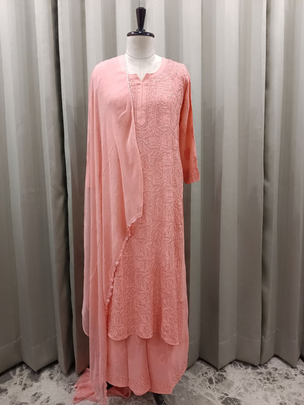 PEACH VISCOSE CHIKANKARI  KURTA SET