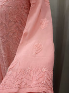 PEACH VISCOSE CHIKANKARI  KURTA SET