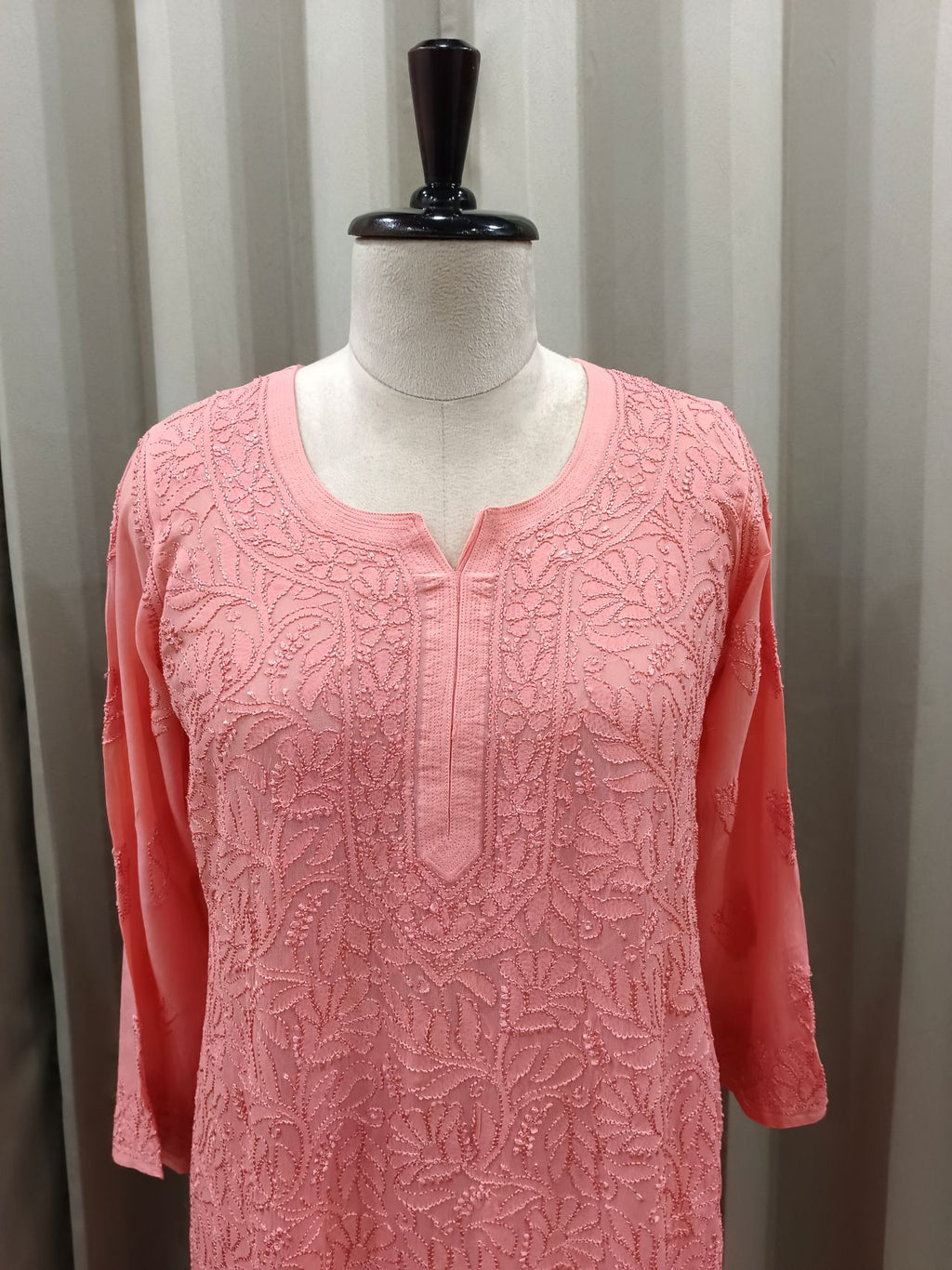 PEACH VISCOSE CHIKANKARI  KURTA SET