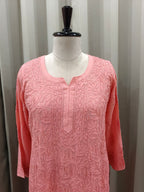 PEACH VISCOSE CHIKANKARI  KURTA SET