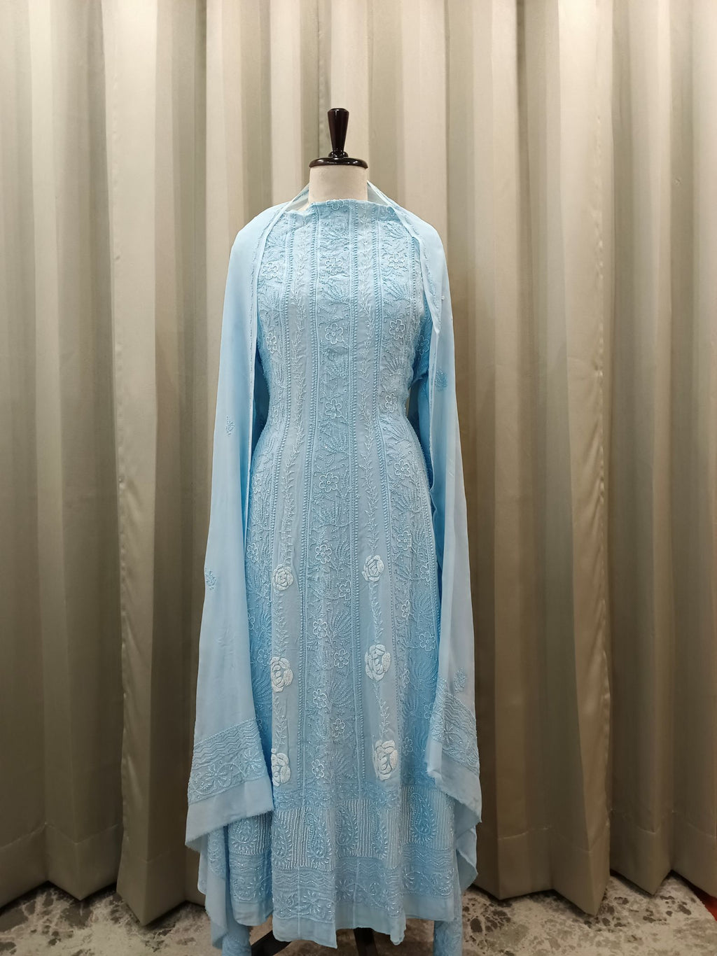 ELYSIAN BLEU GEORGETTE CHIKANKARI ANARKALI SET