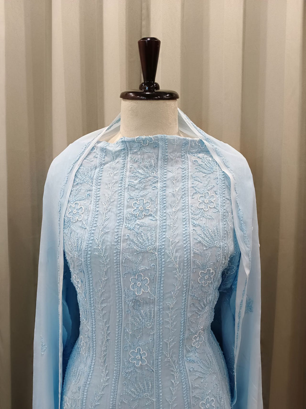 ELYSIAN BLEU GEORGETTE CHIKANKARI ANARKALI SET