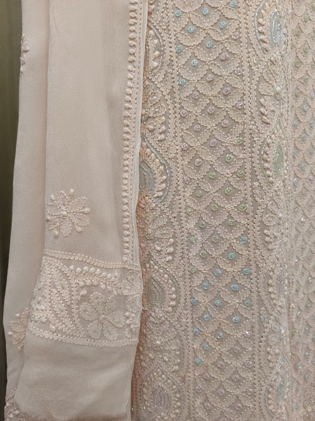 CORALLE VISCOSE CHIKANKARI ANARKALI SET