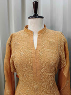 SAND GOLD TISSUE CHIKANKARI KURTA SET