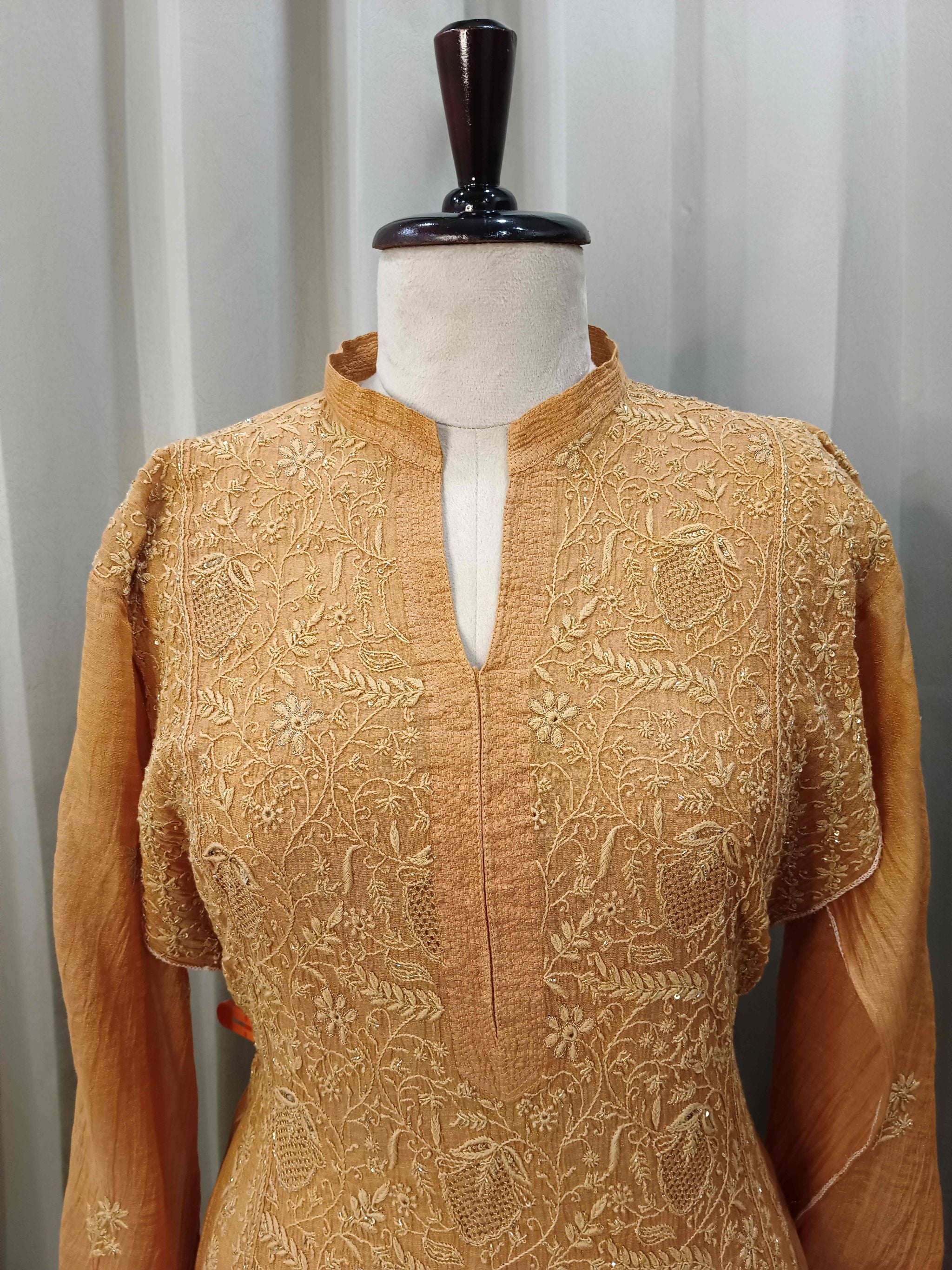 SAND GOLD TISSUE CHIKANKARI KURTA SET