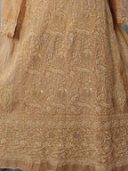 SAND GOLD TISSUE CHIKANKARI KURTA SET