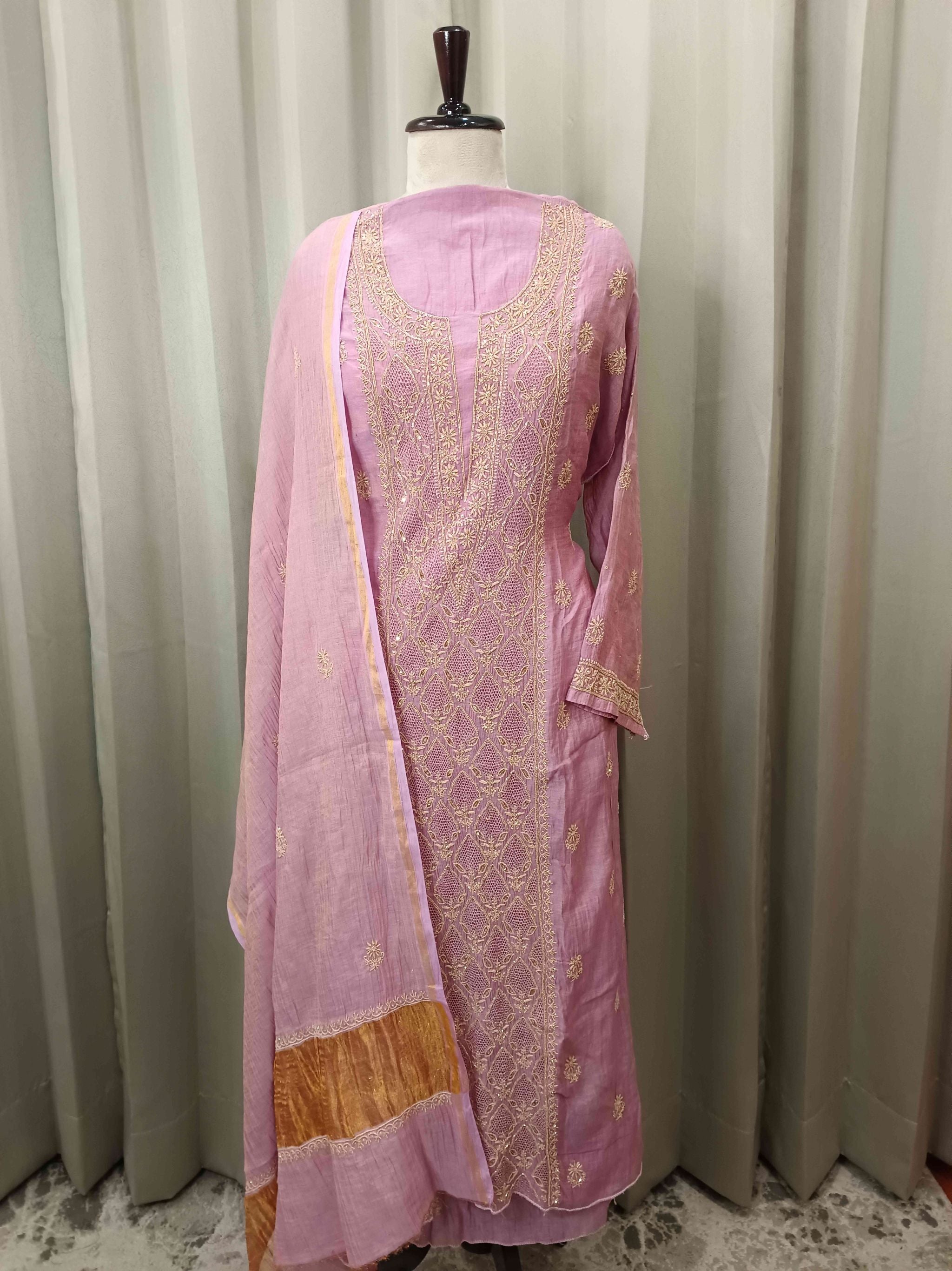 LILAC TISSUE CHIKANKARI KURTA SET