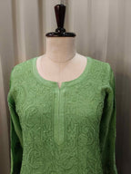 GREEN VISCOSE CHIKANKARI STRAIGHT KURTA SET SET
