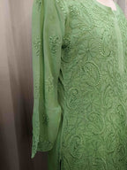 GREEN VISCOSE CHIKANKARI STRAIGHT KURTA SET SET