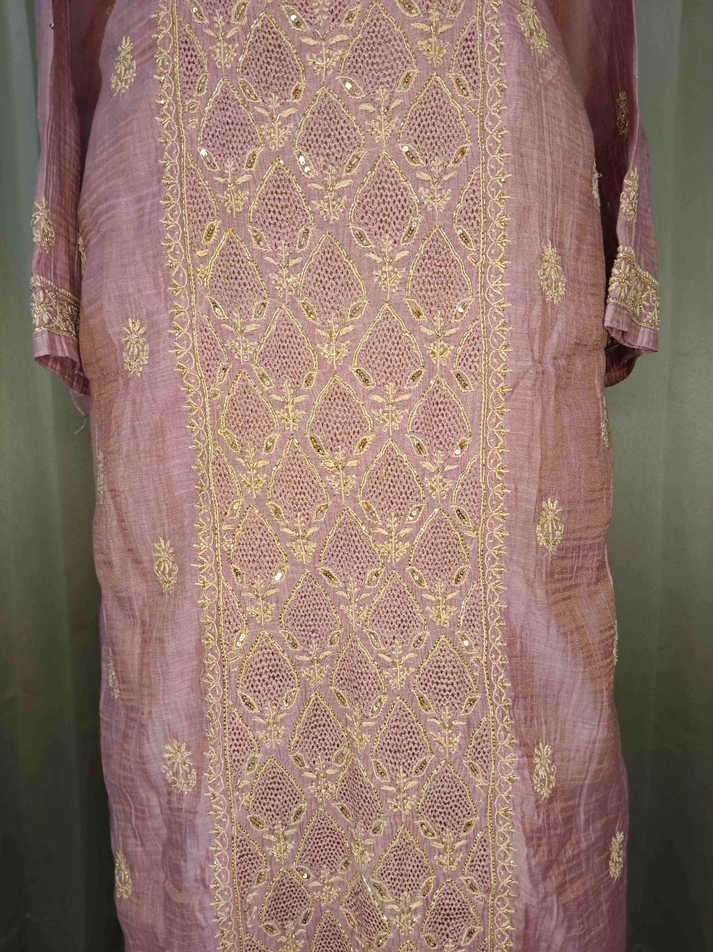 LILAC TISSUE CHIKANKARI KURTA SET