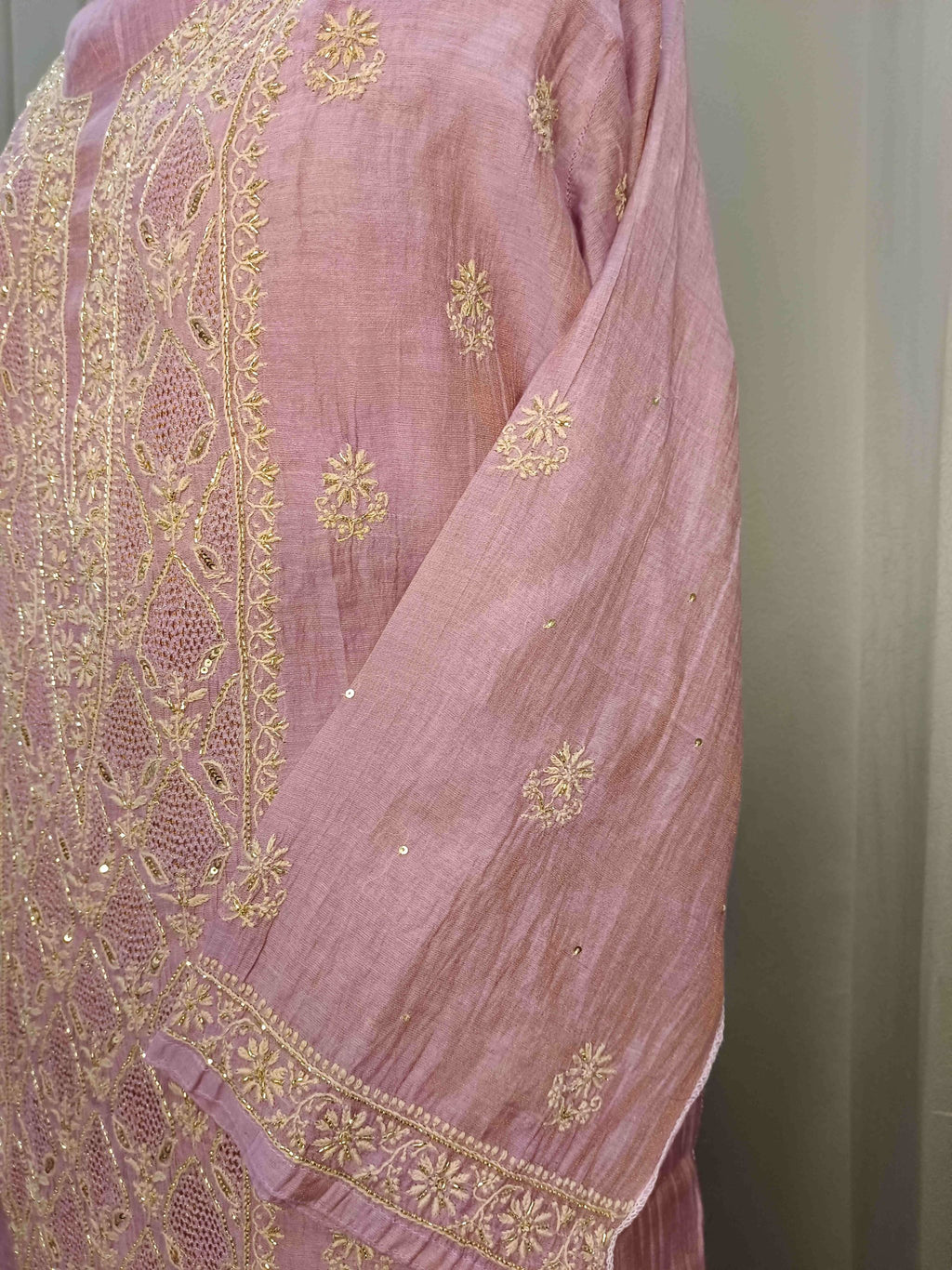 LILAC TISSUE CHIKANKARI KURTA SET