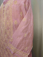 LILAC TISSUE CHIKANKARI KURTA SET