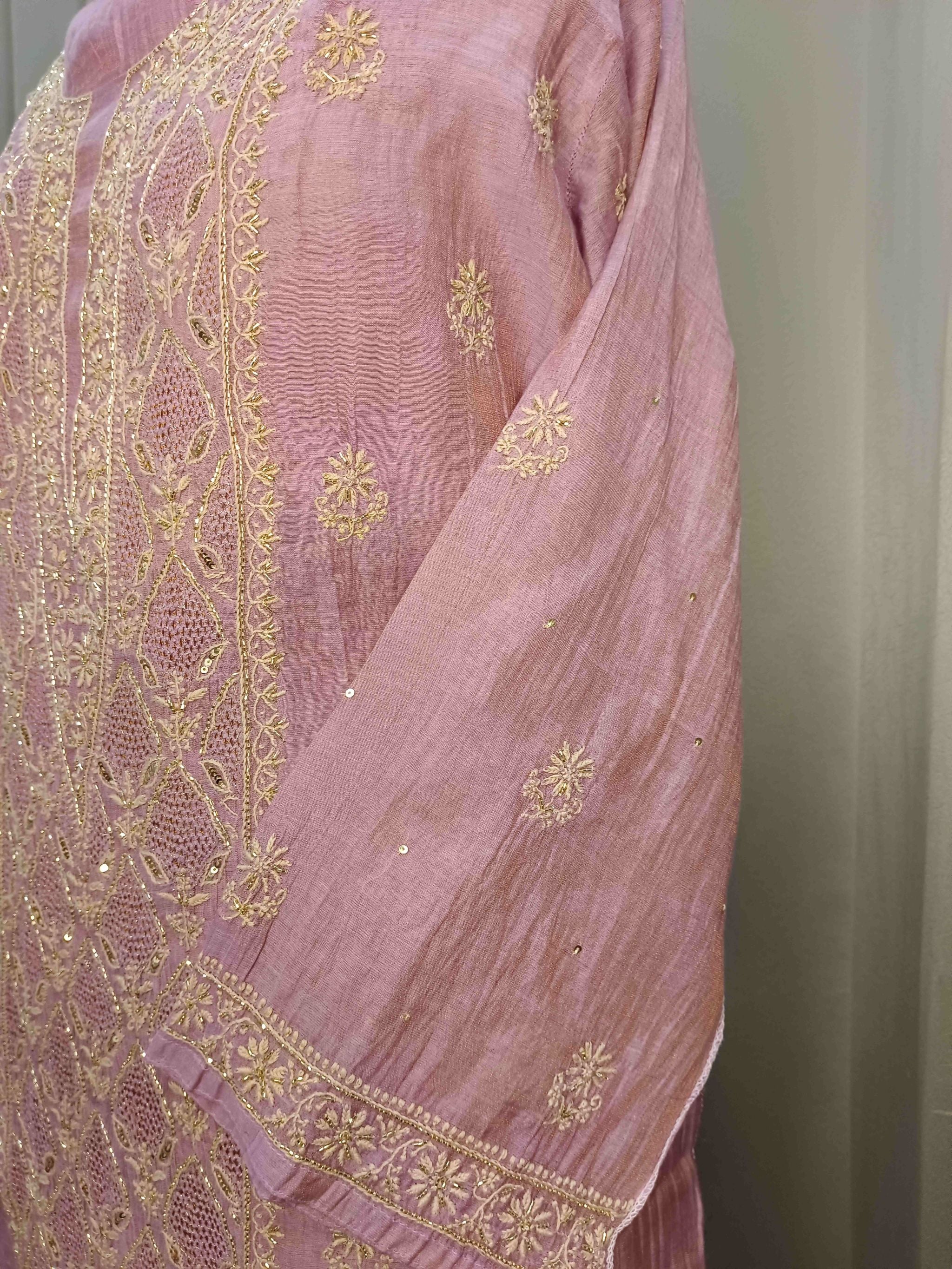 LILAC TISSUE CHIKANKARI KURTA SET