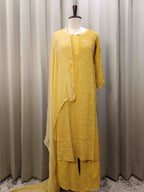YELLOW VISCOSE CHIKANKARI STRAIGHT KURTA SET SET