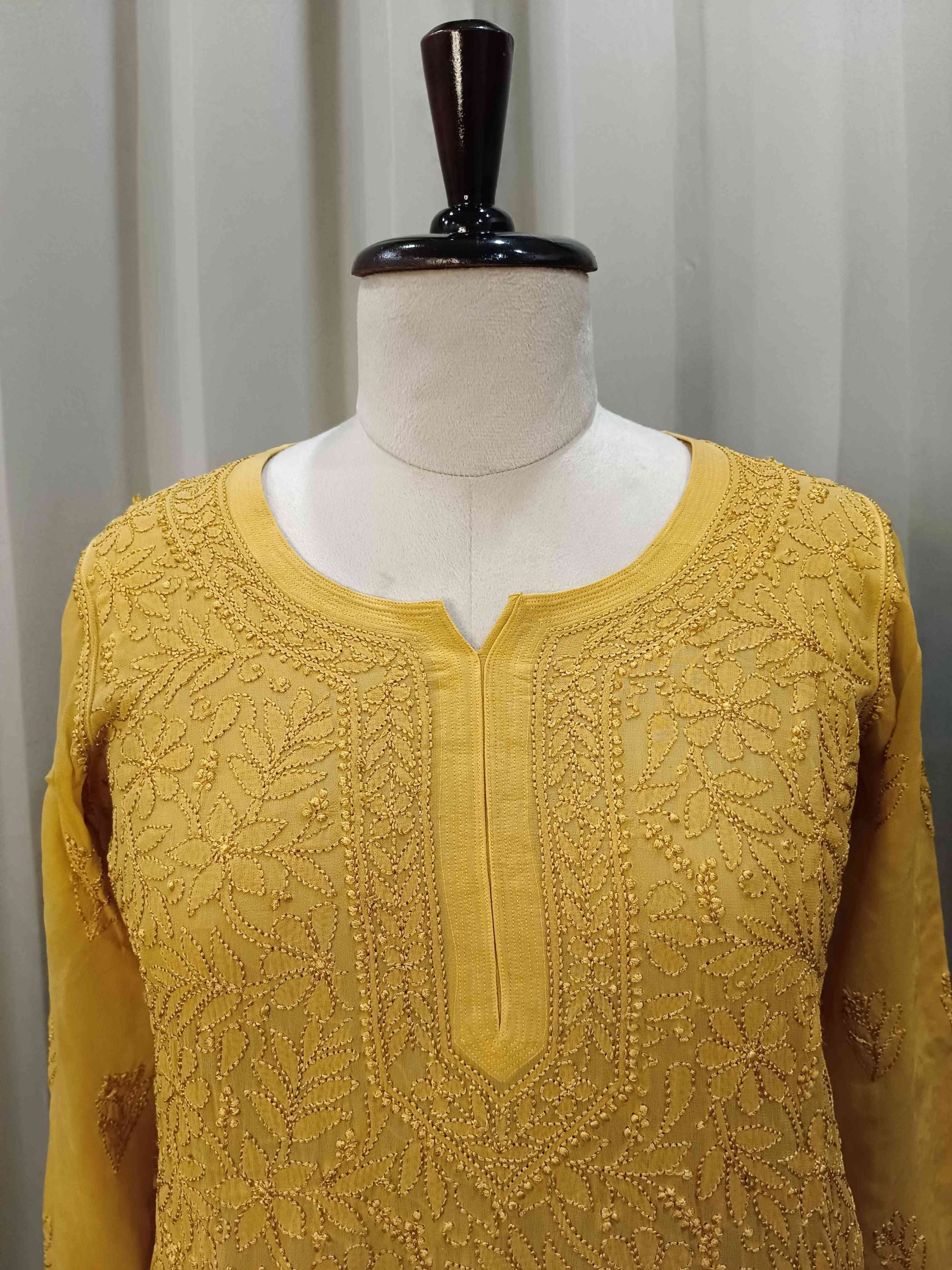 YELLOW VISCOSE CHIKANKARI STRAIGHT KURTA SET SET
