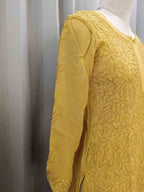 YELLOW VISCOSE CHIKANKARI STRAIGHT KURTA SET SET
