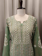 MINT GREEN TISSUE CHIKANKARI KURTA SET