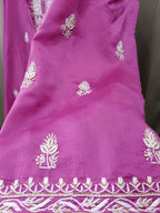 RASPBERRY PINK MUL CHANDERI CHIKANKARI KURTA SET