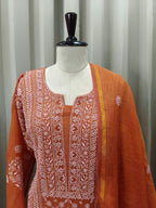 HONEYED AMBER TISSUE CHIKANKARI KURTA SET