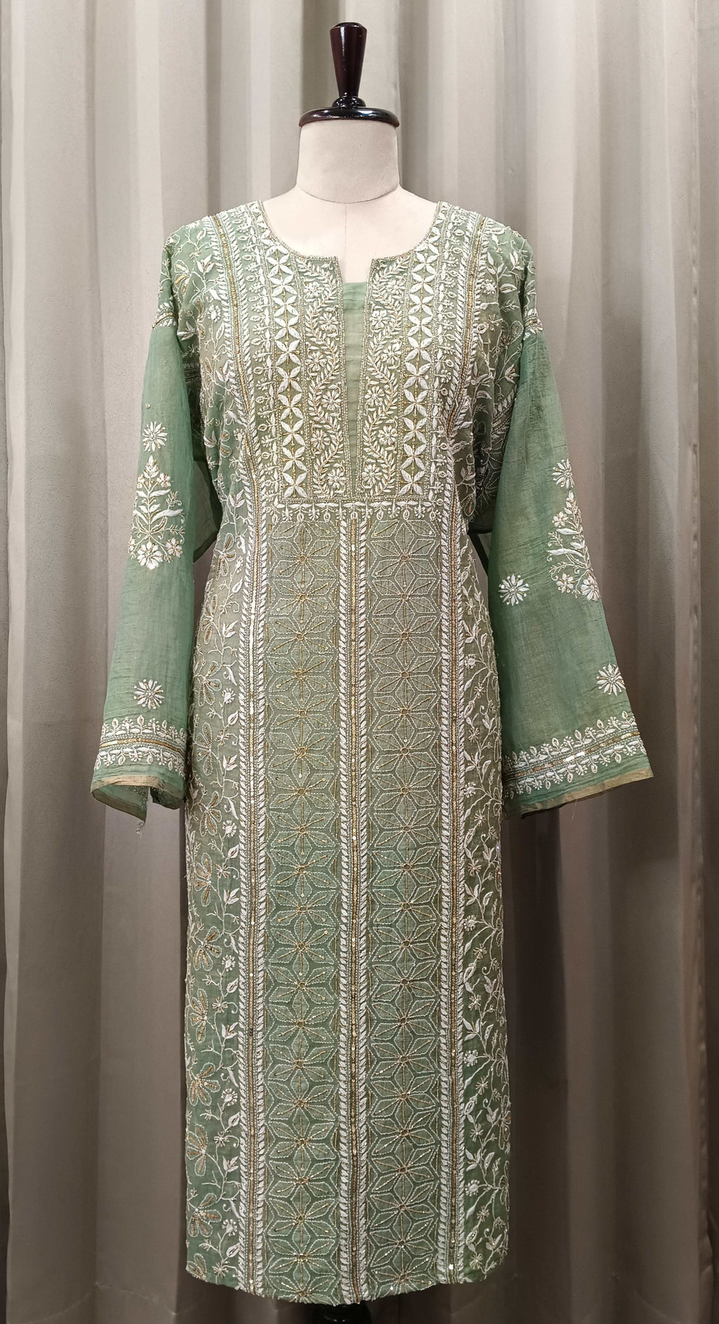 MINT GREEN TISSUE CHIKANKARI KURTA SET
