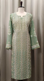 MINT GREEN TISSUE CHIKANKARI KURTA SET