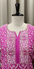 RASPBERRY PINK MUL CHANDERI CHIKANKARI KURTA SET