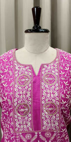 RASPBERRY PINK MUL CHANDERI CHIKANKARI KURTA SET