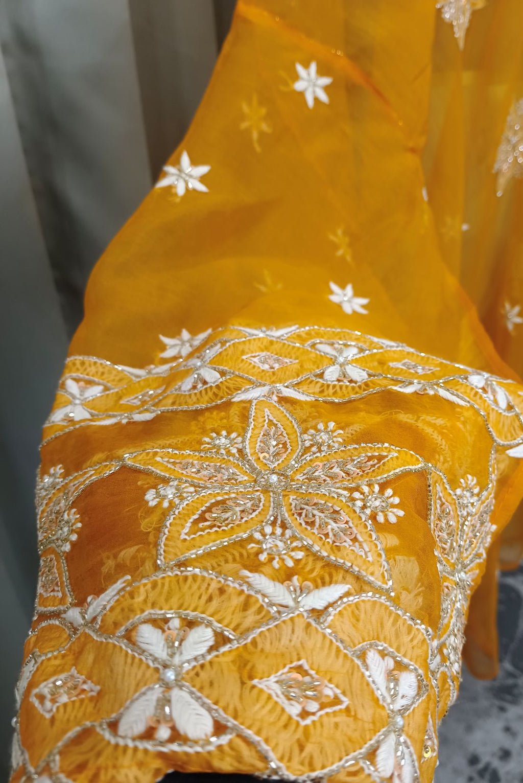 MANDARIN ORGANZA CHIKANKARI KURTA SET