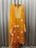 MANDARIN ORGANZA CHIKANKARI KURTA SET