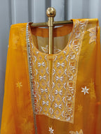 MANDARIN ORGANZA CHIKANKARI KURTA SET