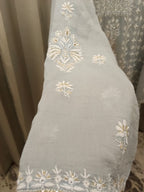 DOVE GREY MUL CHANDERI CHIKANKARI KURTA SET
