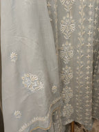 DOVE GREY MUL CHANDERI CHIKANKARI KURTA SET