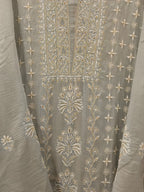 DOVE GREY MUL CHANDERI CHIKANKARI KURTA SET