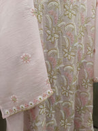 POWDERED ROSE MUL CHANDERI CHIKANKARI KURTA SET