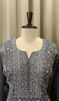 PRUSSIAN BLUE TISSUE CHIKANKARI KURTA SET