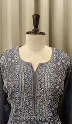 PRUSSIAN BLUE TISSUE CHIKANKARI KURTA SET