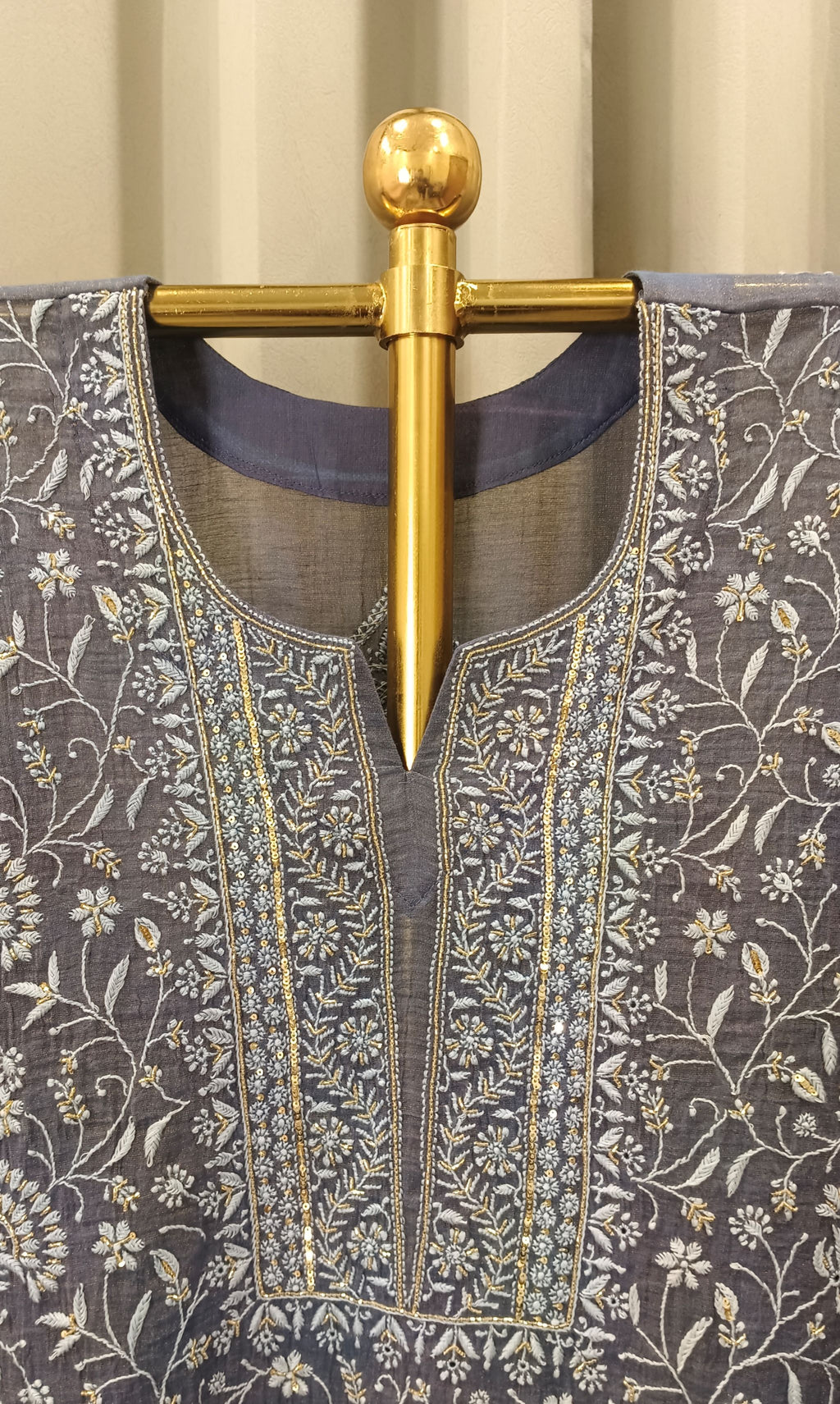 PRUSSIAN BLUE TISSUE CHIKANKARI KURTA SET
