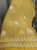 HONEYED AMBER ORGANZA CHIKANKARI KURTA SET
